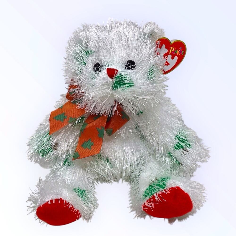 Ty Punkies Beanie Baby Lil' Santa Claws Plush White Fuzzy Holiday Christmas